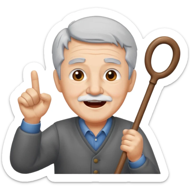 A grey-hair grandpa fan with cane in hand, cheer loudly with youthful spirit. sticker