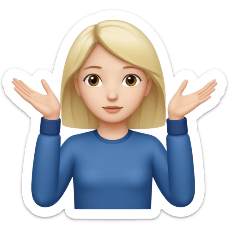 Girl with two hands in front out palms facing upwards and hands in front of her LOWER and her left hand slightly lower than her right hand and hands should face more towards the viewer sticker