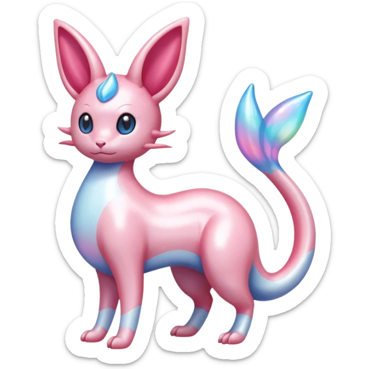 Shiny Pastel Translucent Sparkly Skitty-Milotic-Sylveon-Lumineon-Dragonair-Fakémon-hybrid-creature (full body)  sticker