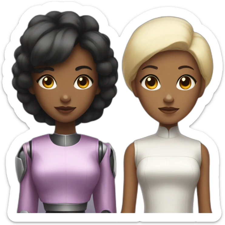 Black girl and Asian girl are 60's robot sticker