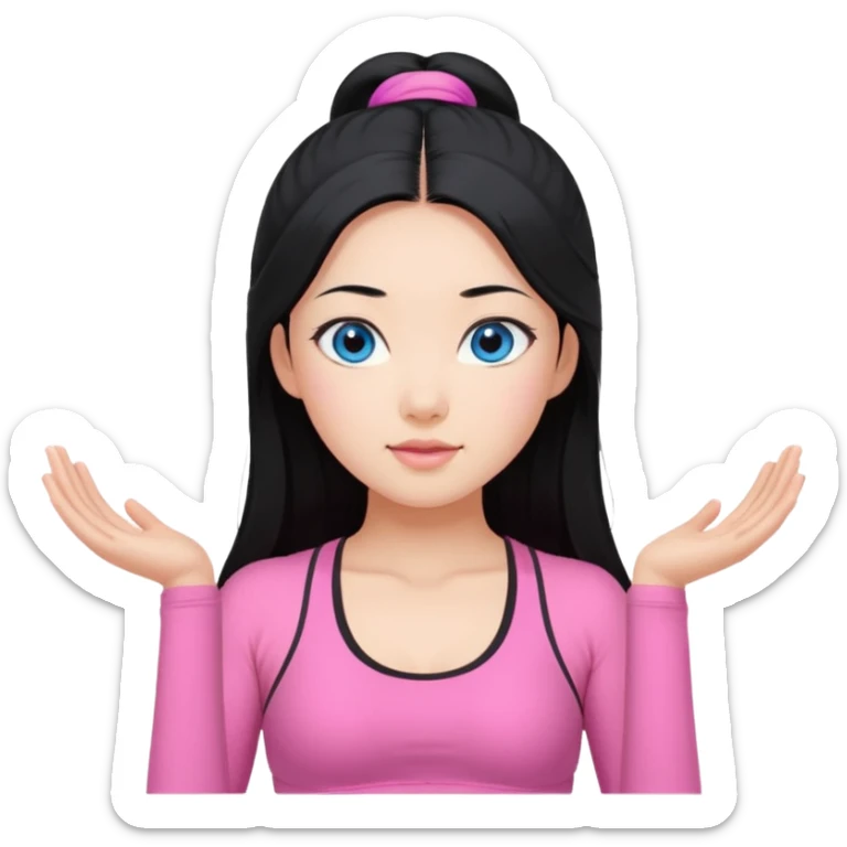 black haired Asian girl super blue eyes long hair yoga with pink clothes sticker