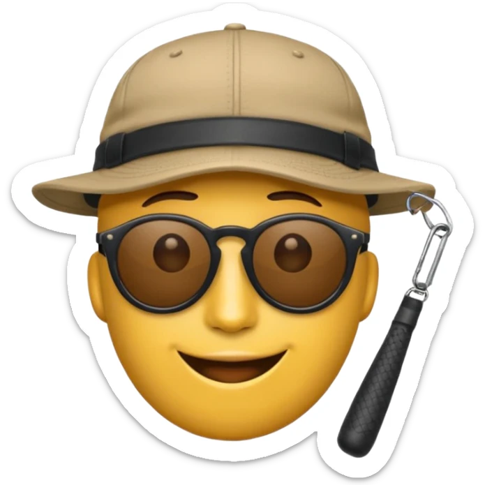 logo of Trap Capos de Noriel, emoji style, face with cap and dark sunglasses, simple background, no text sticker