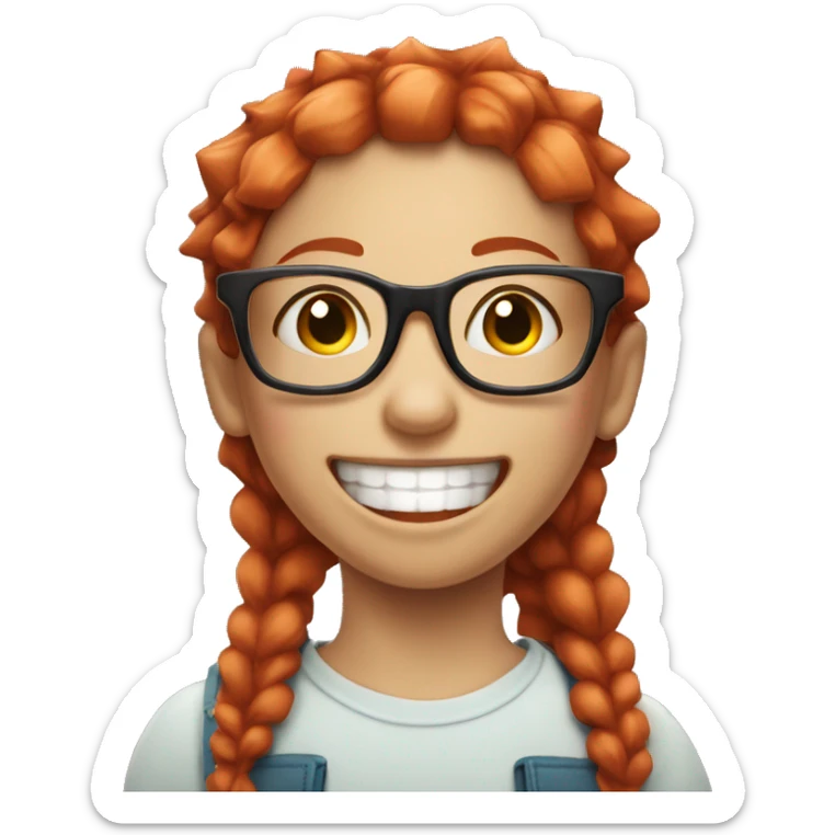 girl with short spiky red hair, glasses, big smile with a lot of gum showing sticker