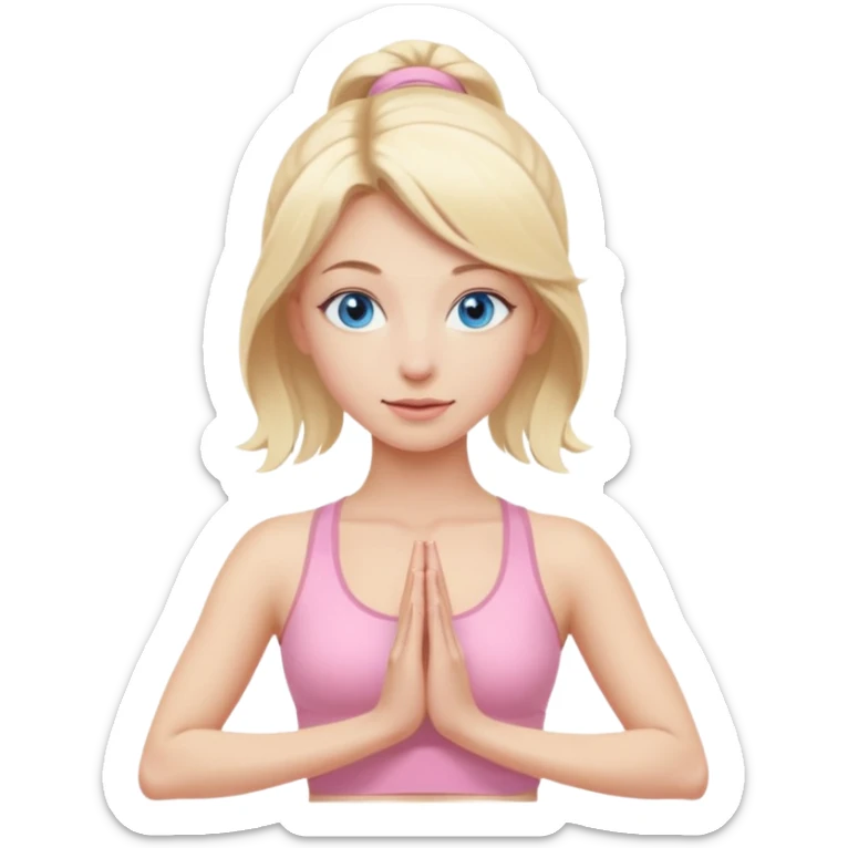 Blonde, blue eyed, yoga woman, light pink clothes, high definition  sticker