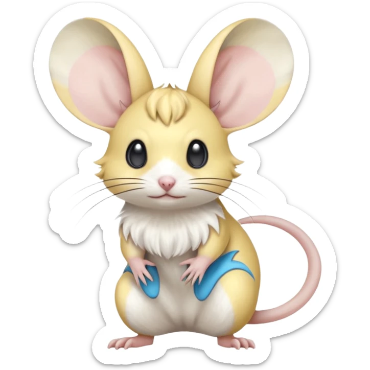 Yellow white and cyan-blue Gerbil-Jerboa-Minccino-Emolga-Pachirisu-Pokémon-Fakémon-hybrid-fusion-creature  sticker