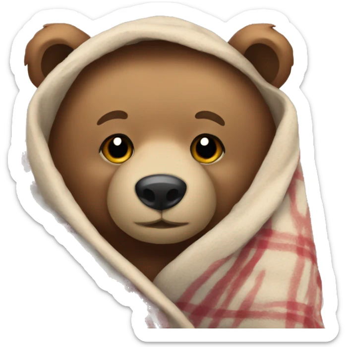 bear cozy in blanket sticker