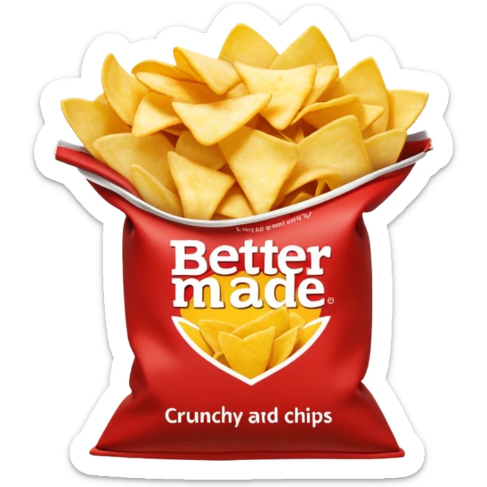 Red Bag of chips wording says “ Better Made” sticker