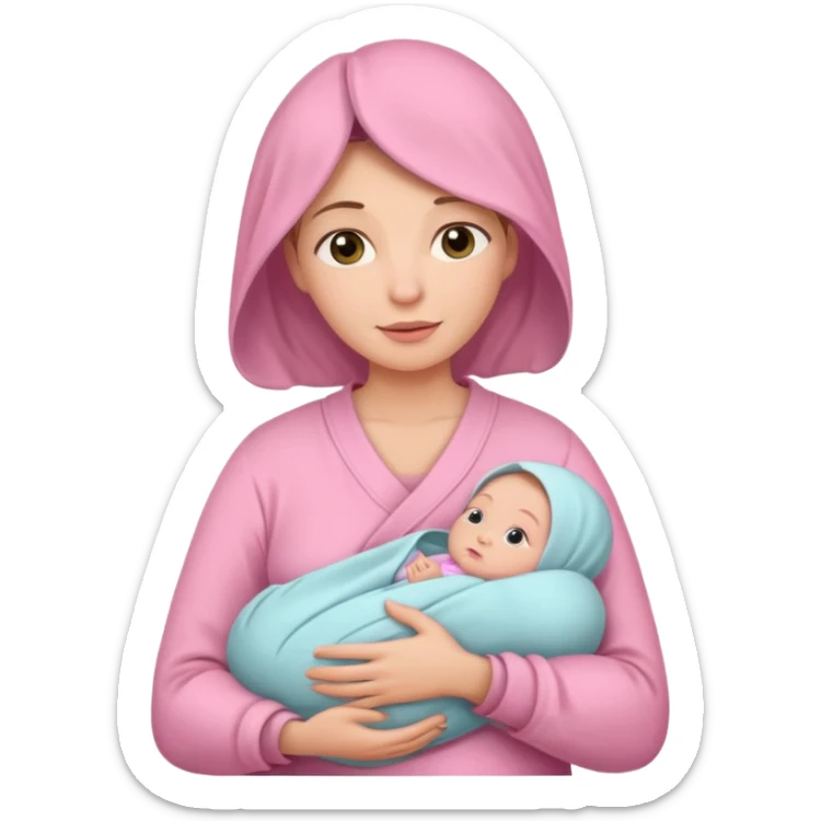Mother holding her newborn babygirl swaddled in pink sticker