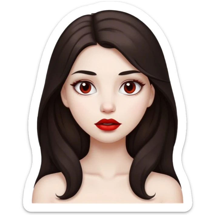 White skin, dark brown hair, pretty girl, long hair, brown eyes, red lips  sticker