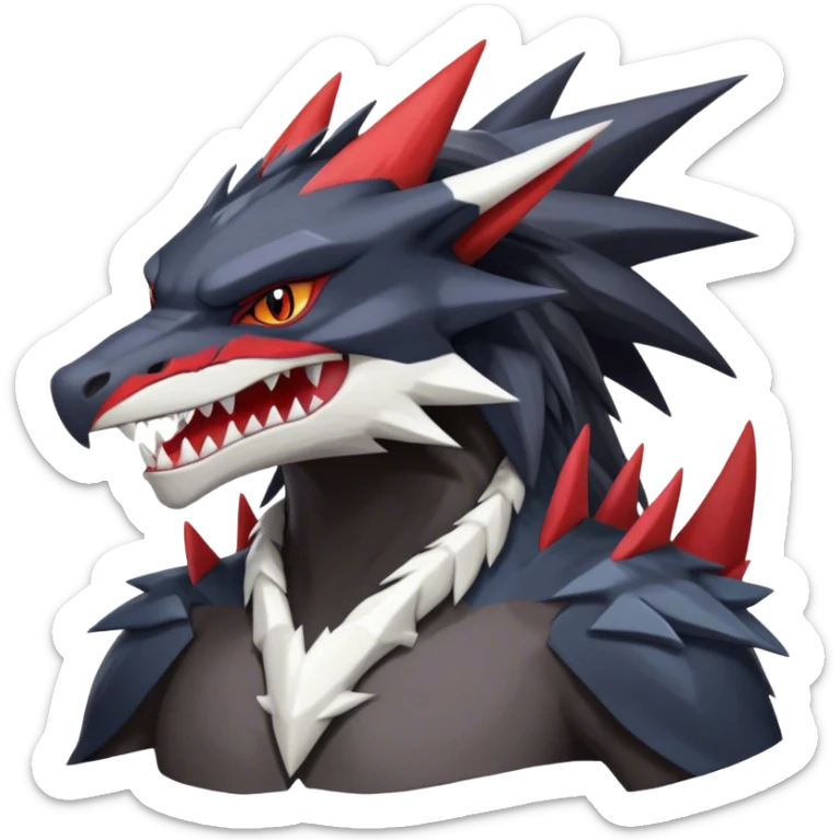 Black Cool Edgy Anthro Noivern-Nargacuga-Silvally-Sergal-Garchomp-Fakémon  with White and Red Edgy markings sticker