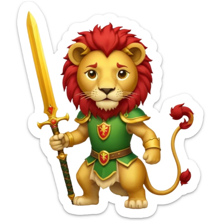 A lion with a sword and the sun on top of it and on the top green and bottom red sticker