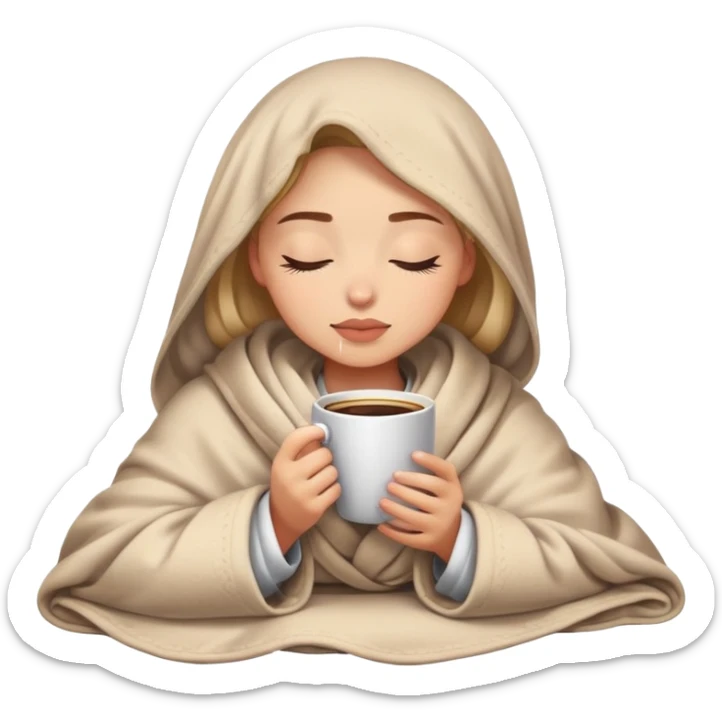 girl inside a blanket sipping coffee eyes closed sticker