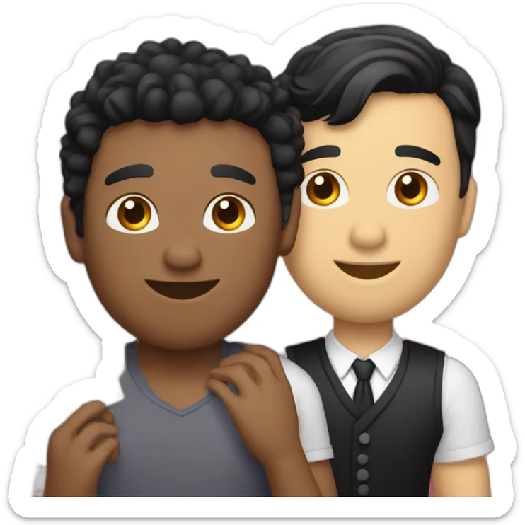 Gay couple, 1 guy Latino black straight black hair and 1 Australian white guy with blonde slightly curly hair playing cards sticker