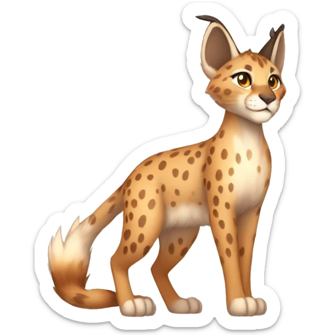 Anthro Beige-Orange-Brown Spotted Fur-Sona-Fakemon Lynx-Caracal Full Body sticker