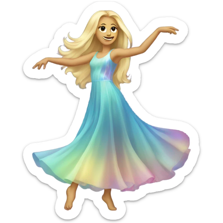 Dancing blonde girl long hair in an iridescent dress sticker