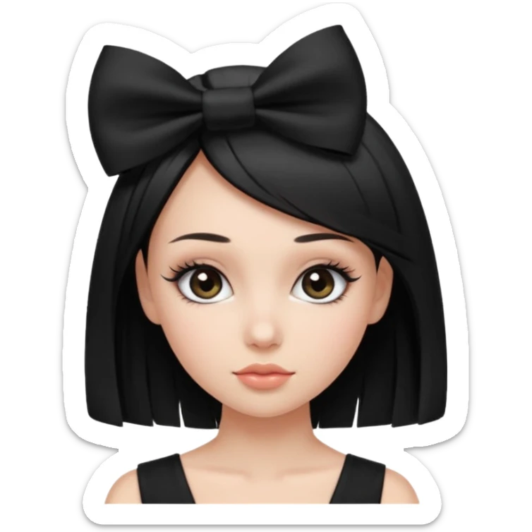 Woman with black cute  cut with a black top and a bow on her head with long lashes sticker