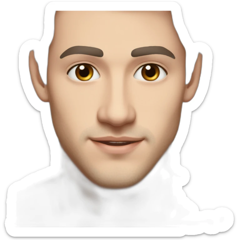 caucasian man 23 years old with dye white hair and brown eyes and brown eyebrow, black piercing in earlobe sticker