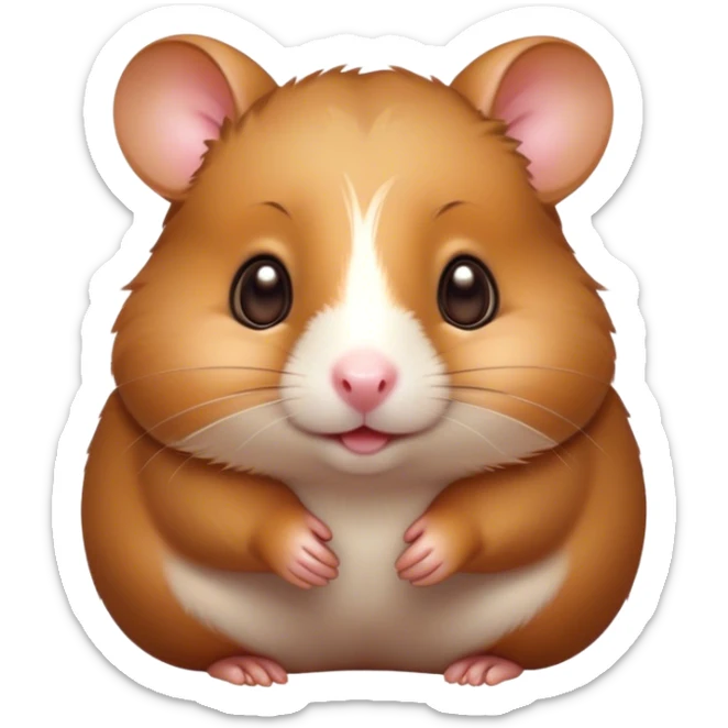 Cinematic Cute Brown Hamster Portrait Emoji, Head tilted playfully and inquisitively, featuring a glossy, rich brown fur with a delicate sheen, round, sparkling dark eyes filled with curiosity, Simplified yet irresistibly adorable features, highly detailed, glowing with a warm, friendly glow, high shine, affectionate and lively, stylized with a touch of whimsy, bright and endearing, soft glowing outline, capturing the essence of a mischievous yet loving hamster, so playful it feels like it could dash out of the screen and into your arms! sticker