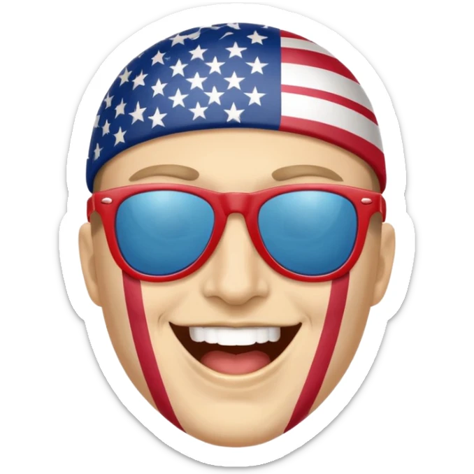happy courtyhuman with flag of USA on face as skin all way on the face not behind and sunglasses sticker