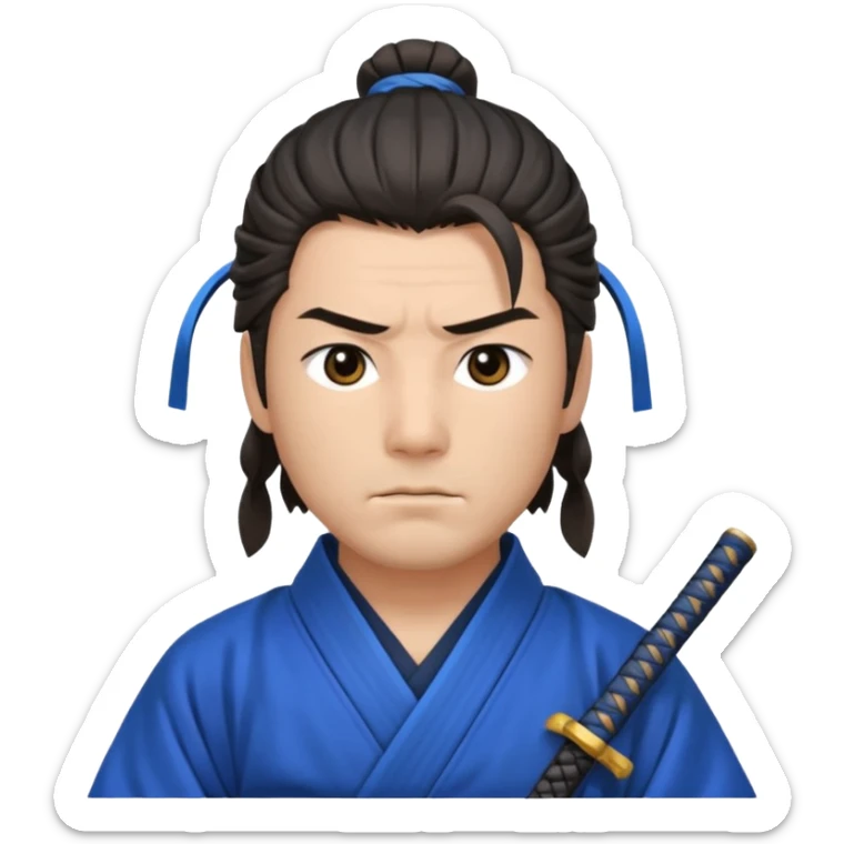 A calm samurai with tied hair, blue robes, and peaceful but deadly focus.
 sticker