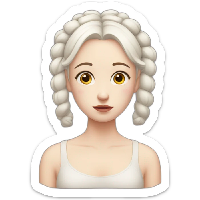 sad girl with pale skin and white hair in two buns sticker