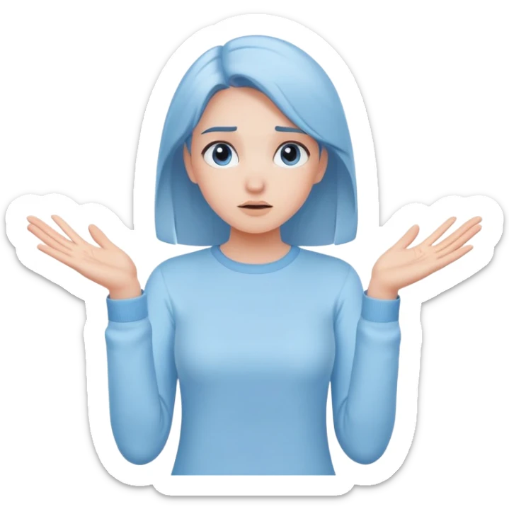 girl wearing pastel blue clothes shrugging with hands spread in an "I don't know" gesture sticker