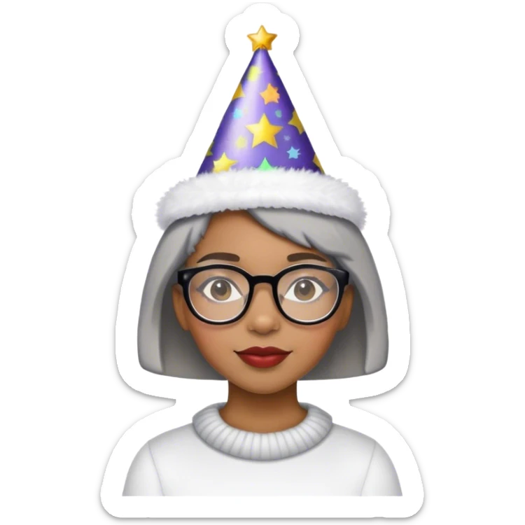 Light skinned Black girl with glasses short natural gray haircut celebrating new year’s  sticker