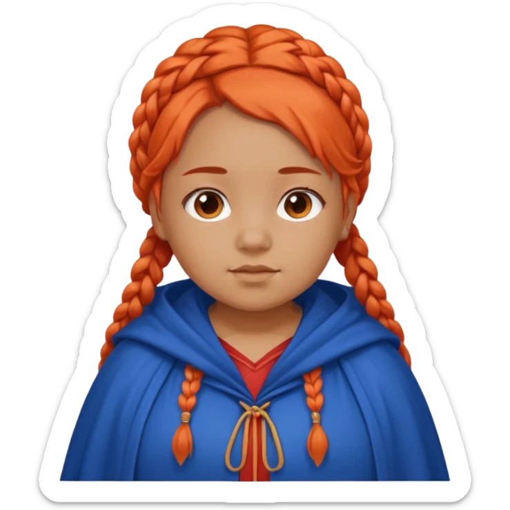 red orange braids hair girl, tan skin, fat, wear blue cloak sticker