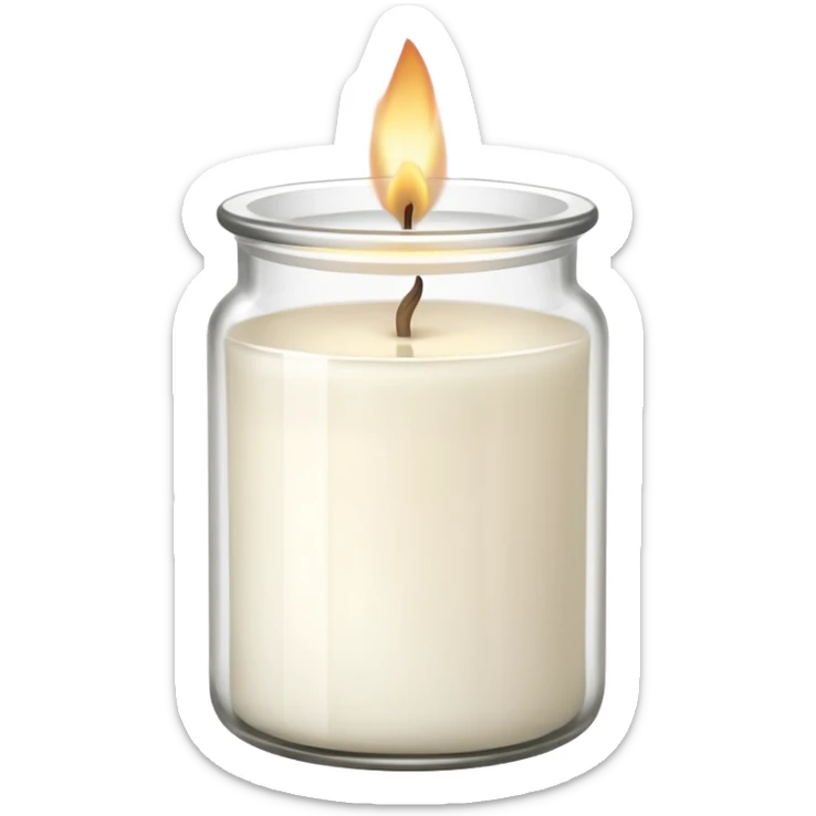 ultra minimal icon of a cream-white candle in a simple glass jar labeled “cotton”, three small flames, clean lines, soft neutral tones, modern elegant vector style, transparent background sticker