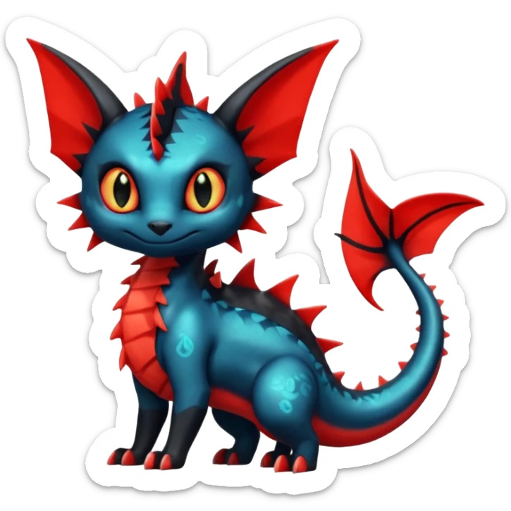 Shiny Red And Black Colorful Litten-Salandit-Vaporeon-Toothless-Fakémon-hybrid-creature (full body)  sticker