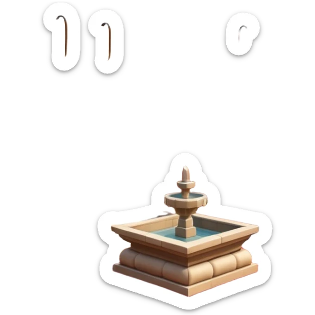 3D Apple-style emoji of a Turkish han courtyard. Square courtyard, small fountain, low arches, hanging lanterns, stacked carpets. Rounded, glossy, soft shadows, bright daylight, white background.





 sticker