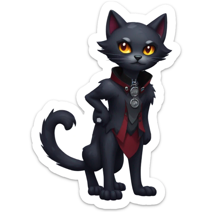 cool edgy anthro fantasy dark-shadow-themed animal vampiric cat hybrid Fakemon  with a collar full body sticker