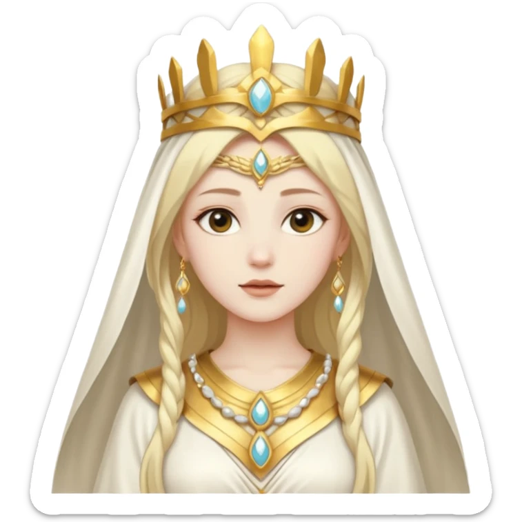 Min, The Noble One from Gods and Goddesses with white outfit, gold headdress sticker