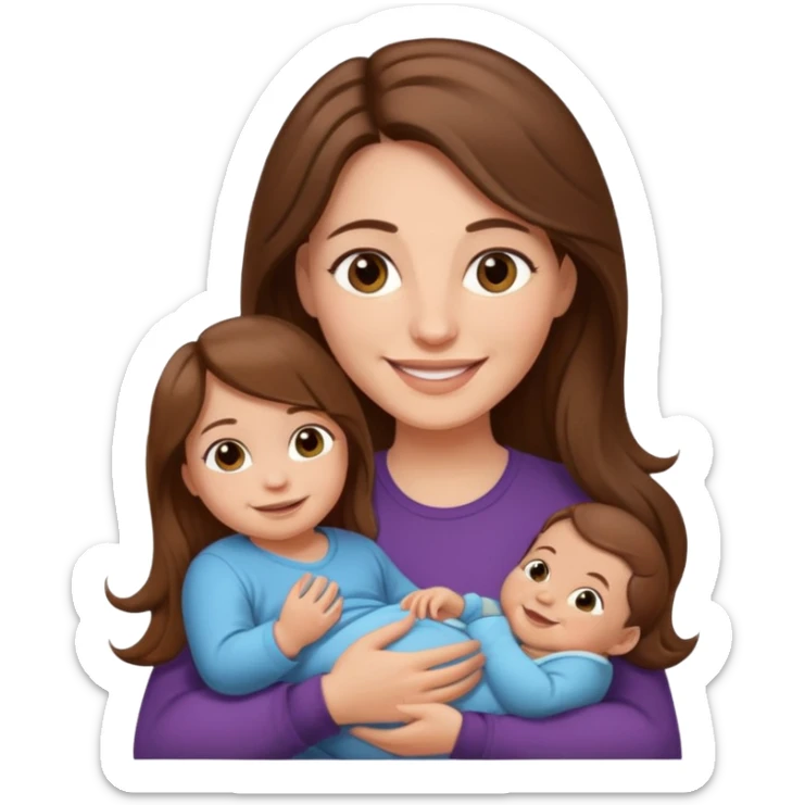 Mother long hair  holding 1 infant brown hair fair skin sticker