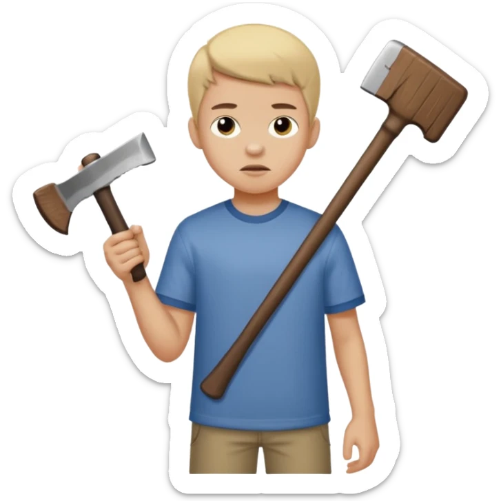 13 y/o Brian robeson at the beginning of Hatchet
struggling with his parents' recent divorce and harboring . He is angry, self-pitying
He is carrying a hatchet
He is in a single-engine plane with a pilot who soon suffers a heart attack, leaving Brian to navigate the crash and his new, harsh reality. sticker