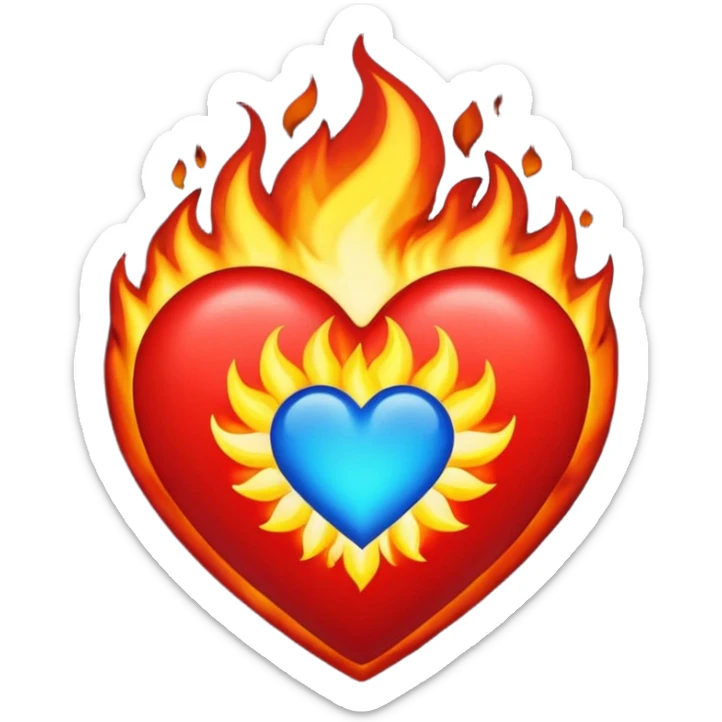 Hazme el corazón rojo y con fuego y que el fuego sea azul verdoso sticker