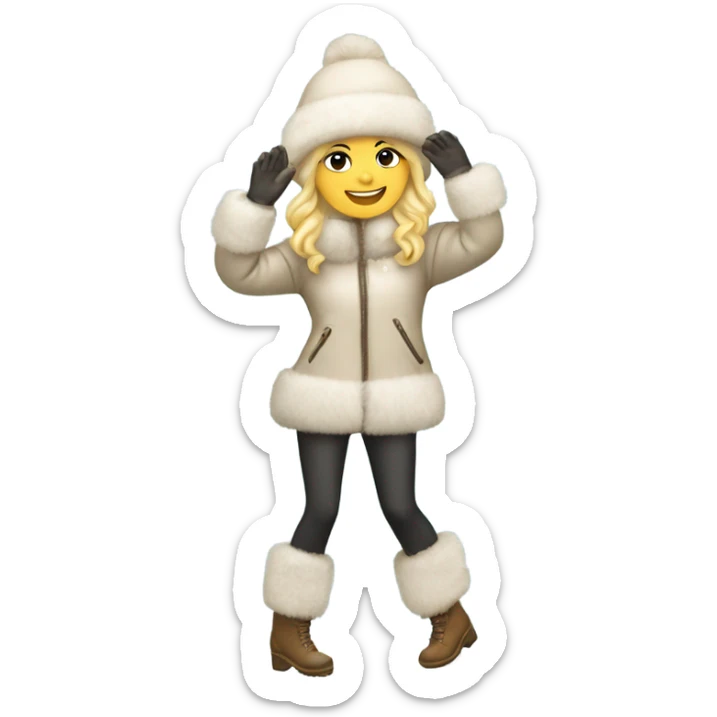 blonde girl in a fur hat dancing in the snow full body fur boots sticker