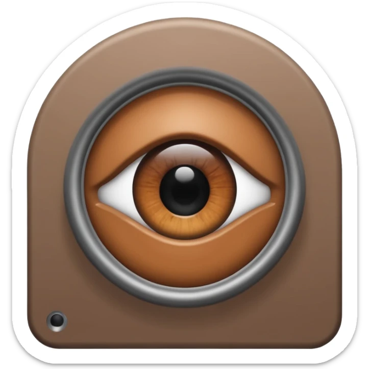 Minimalist emoji-style sticker of a peephole with a realistic eye looking out from inside. Black and gray tones, flat icon, centered eye.
 sticker