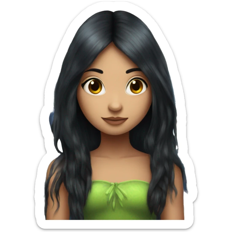 fairy with creepers and small butterflies around her long black hair sticker