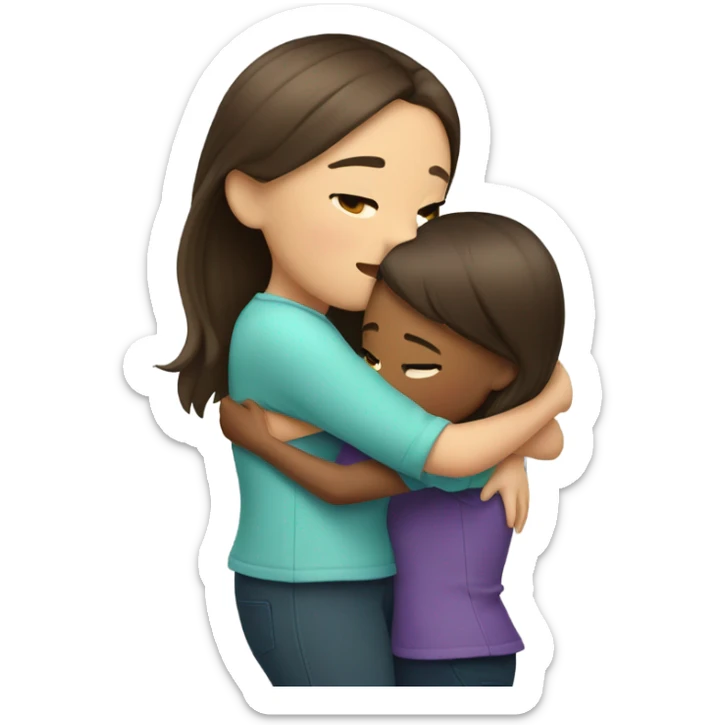 Two brunette girls hugged, one with short hair and the other long sticker