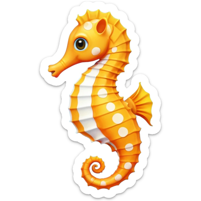 olorful cartoon-style seahorse. 🪸

It’s primarily orange with yellow and white spots along its body. The seahorse has a large blue eye, a curled tail, and a pinkish fin on its back. Its design is cute and stylized—similar to what you’d find in children’s illustrations, stickers, or emoji-like art sticker