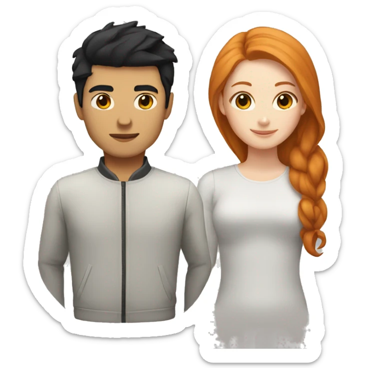 White female with ginger hair and asian male with black hair  sticker