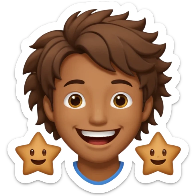 Color de piel moreno los ojos ke sean de estrella riéndose y pelo café hombre  el pelo asialado🤩pelo asía a bajoo sticker