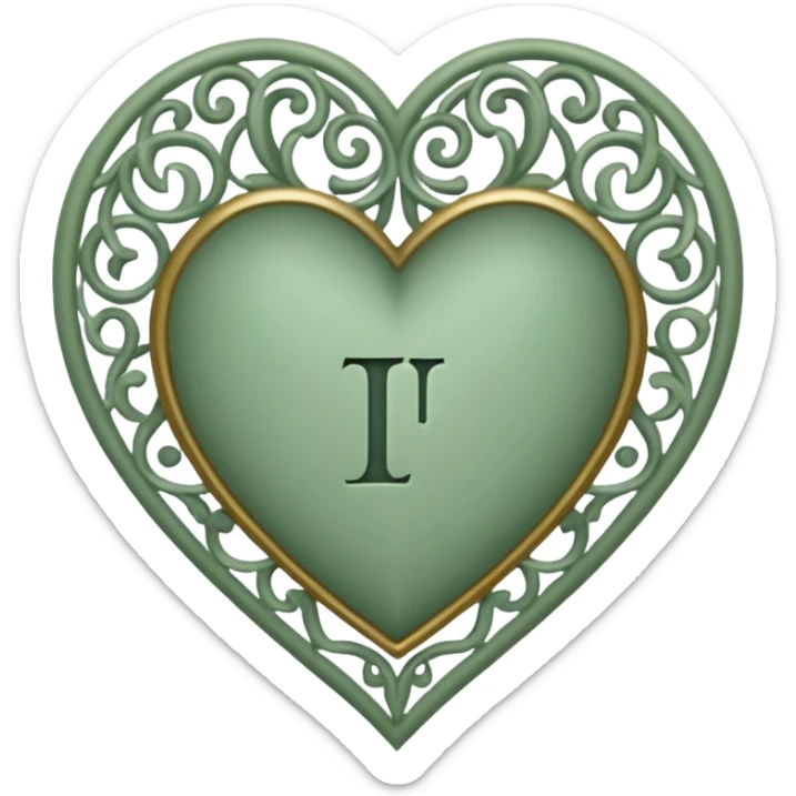 Can you make a sage green heart with a gothic design. In the middle of the heart there should be the letter I sticker