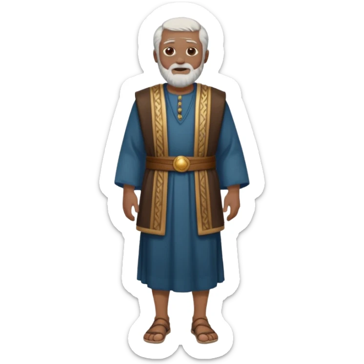 El anciano: persona noble y bondadosa, ropa normal es decir, ni de persona millonaria ni de persona sin dinero, pelo blanco, barba corta blanca. cuerpo entero de la época púnica sticker