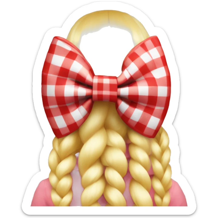 Red and white gingham hair bow in a close up of a blonde plait no human sticker