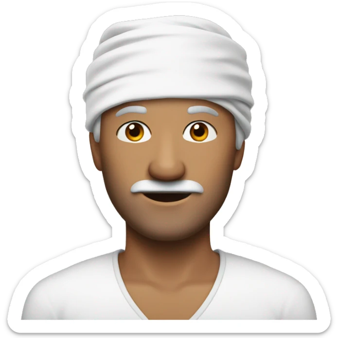  A 50 year old man with a bandage on his  head and he does not have a mustache or beard  sticker