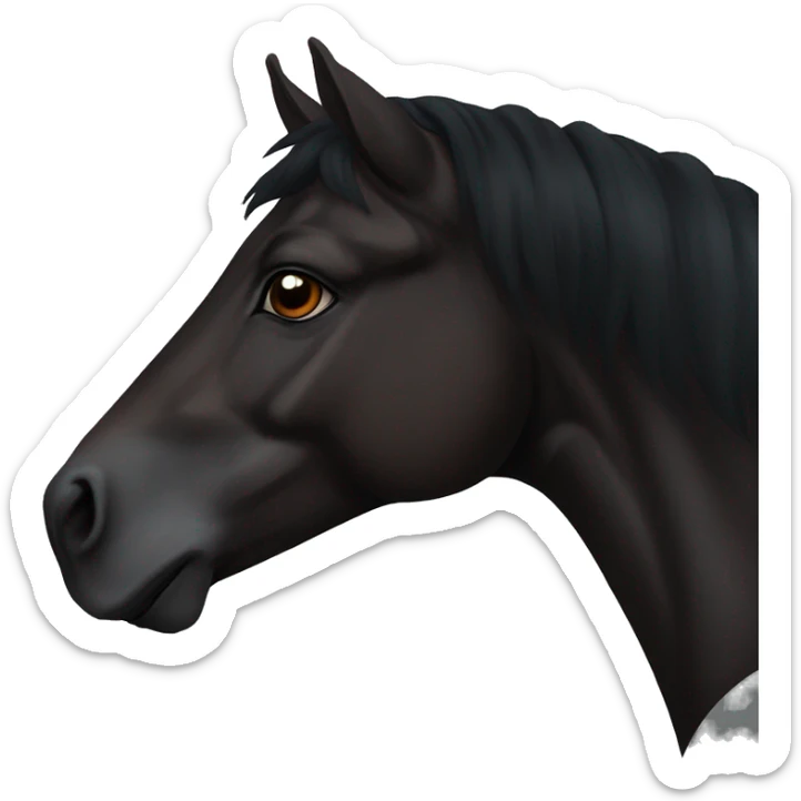 Face of a totally black horse with dark brown eyes and the end of the mane slightly brown/reddish that we see from it left side profile  sticker