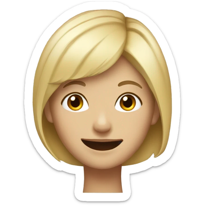 Girl with short blonde hair, smiling sticker