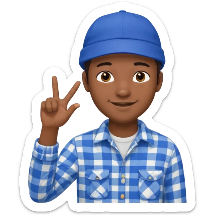 Emoji of a young man with dark hair, wearing a blue cap and a white flannel shirt, the young man is making a "like" gesture with his right hand sticker